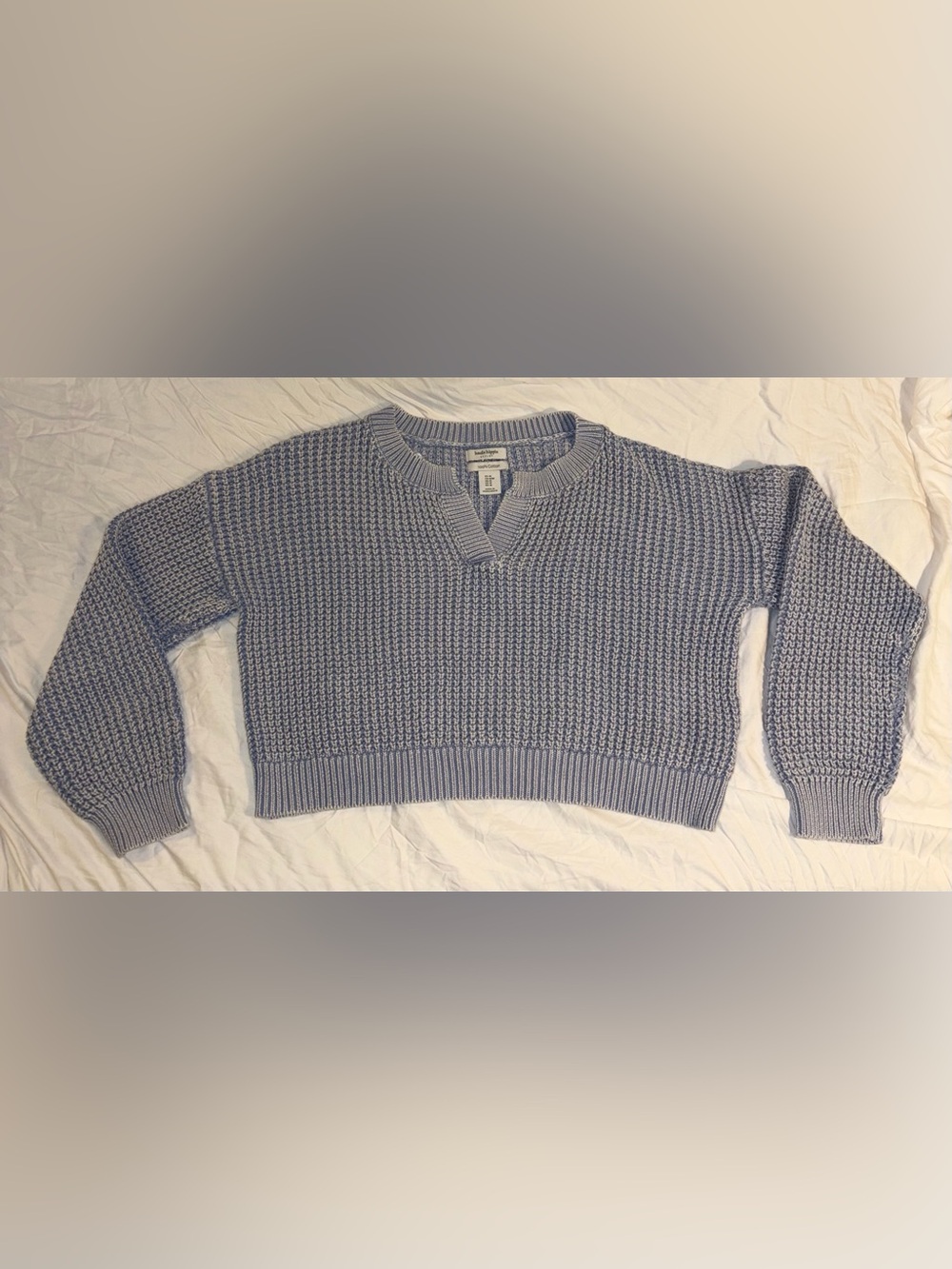 Haute Hippie Oversized Blue Crop Waffle-Knit Pullover Sweater Size M